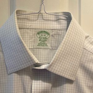 Brooks Brothers dress shirt in blue and white check with spread collar 15x32